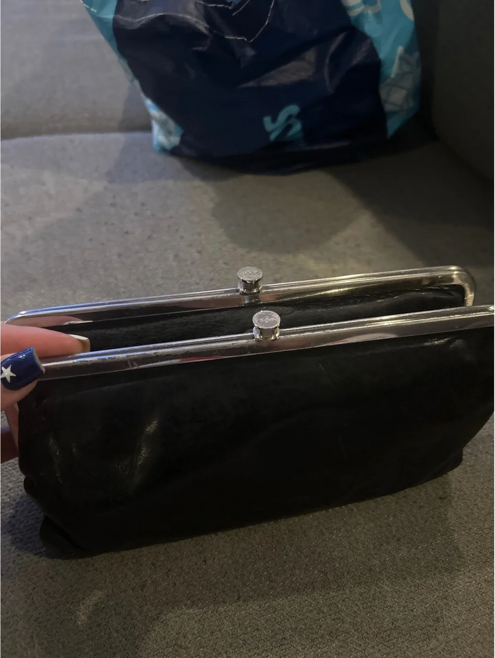 HOBO International Black Leather Frame Clutch Wallet Kiss Lock